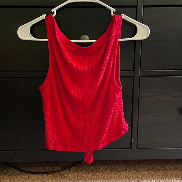 Red Cropped Tank Top with Wicking Technology - Picture 3 of 5